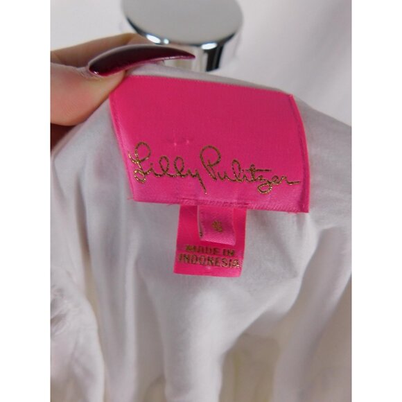 Lilly Pulitzer Dress Womens Small White Linen Wrap Ruffle Tiered Mini Boho - Picture 3 of 6